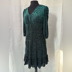 DKNY Elegant Black and Green Long Sleeve Dress